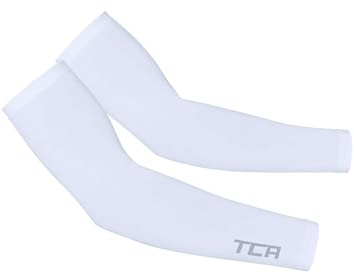 TCA Mangas de Brazo UPF 50+, Antideslizantes, Calentadores de Brazos para Hombres y Mujeres Transpirables Todo el Año para Ciclismo, Running, Gaming, Manga de Compresión para Brazo. - Blanco, L