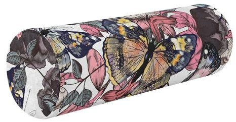 Polster Kissen Spa Neck Roll Kissen Dekorative Weiche Runde Kissen Zylinder Dekokissen Runde Kissenbezüge mit Reißverschluss Blume Floral Schmetterling Muster Graviert