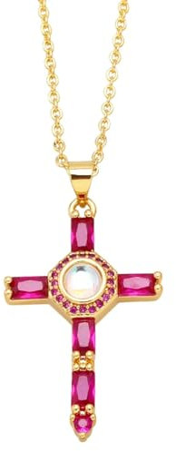 Collar Colgante Cadena Hombre Mujer Joyas Necklace Collares para Mujer Fucsia