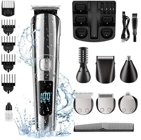 Unipampa Haarschneidemaschine Set Profi, 11-in-1 T-Klingen-Trimmer Haarschneider Herren, Akku-Friseur, Bartschneider, Herren Haartrimme, LED-Anzeige,Rasierer Herren Wiederaufladbar, Wasserdicht