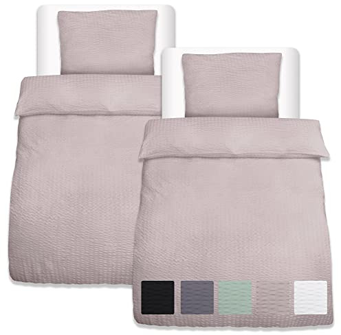 Beautissu 4tlg Seersucker Bettwäsche 155x220 cm Sommer & Kopfkissen Bezug 40x80 cm – Bügelfrei Bettwäsche-Sets Bettbezug Sommerbettwäsche 155x220 – Hautfreundlich Bettwaren & Bettwäsche Taupe – Meline