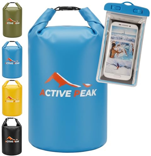 Active Peak® Dry Bag – Vattentät roll-top väska 2L 5L 10L 20L – Slitstark torrsäck för mobil och nycklar – Strand-, båt- & simväska inkl. vattentätt mobilfodral (Blå, 2 liter)