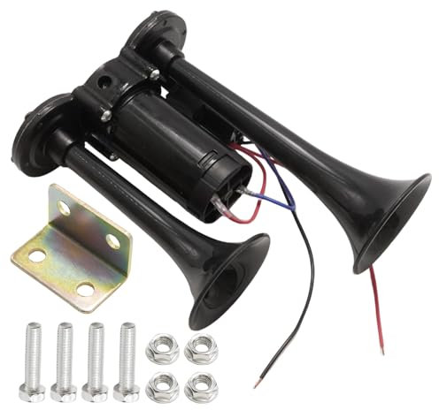 Hoypeyfiy Black 600DB Truck Train Air Horns with Compressor, Universal 12V Dual Trumpet Air Horn Kit for Truck Boat Train Car and Yacht