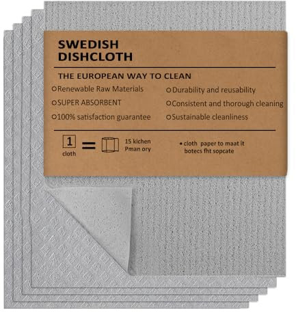 5 Piezas Paños de Cocina, Biodegradables y Compostables, Alta Absorción, Trapos de Cocina Reutilizables, Paños de Limpieza, Paño de Microfibra, Balletas Cristal, Bayetas para Todas Las Superficies