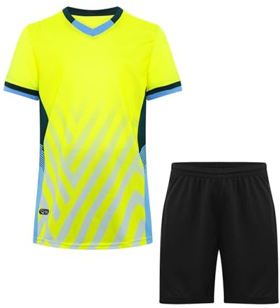 Oyolan Barn pojke set sport tröja och shorts fotboll basket träningsoverall sommar uniform fotboll, C gul, 13-14 ans