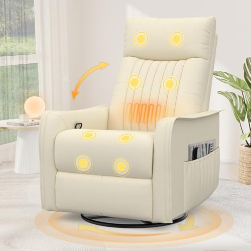 Srfzluxy Recliner Armchair Swivel Rocking Chair with Massage & Heat, Extended Footrest,3-In-1 Reclining Chair For Living Room, Adjustable Single Sofa with Dual Side Pockets, Remote Control Massage