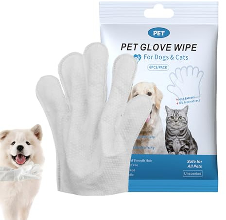 Cat Cleaning Gloves - Dog Cleaning Gloves | 6 Pieces Dry Washing Mitts | Pet Grooming Wipes, Hair Care Supply for Shower, Bathing, Travel, Spa, Indoor and Outdoor Use Supplies