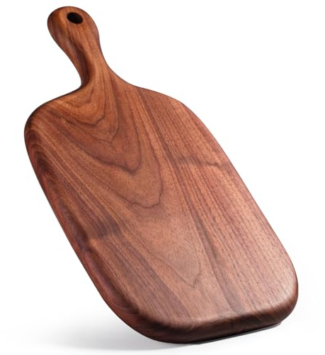 HIKTYEI Walnut Wood Cutting Board, Large Wooden Chopping Board with Handle Hang Hole, Cheese Boards for kitchen Bread Vegetables Fruits, No Glue Solid Boards for Wood Engraved, 16.6x7.9 Inch
