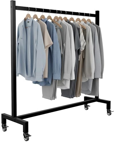 CLP Kleiderständer rollbar Gisborne mit Stahl-Gummirädern, schmaler Garderobenständer für Flur, Schlafzimmer, Ankleide und Boutique, mobil, Farbe:schwarz, Größe:120x38x120