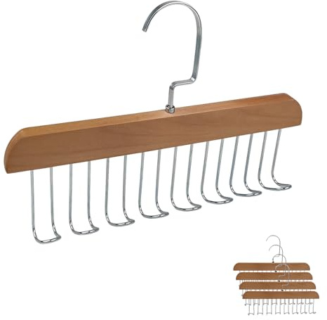 LUMITERRA Lot de 4 Porte Cintre de Ceinture pour Placard, Cintre Multifonction en Bois avec 8 Crochets, Organisateur Tournant 360°pour Ceintures, Cravates, Écharpes, Soutiens Gorge