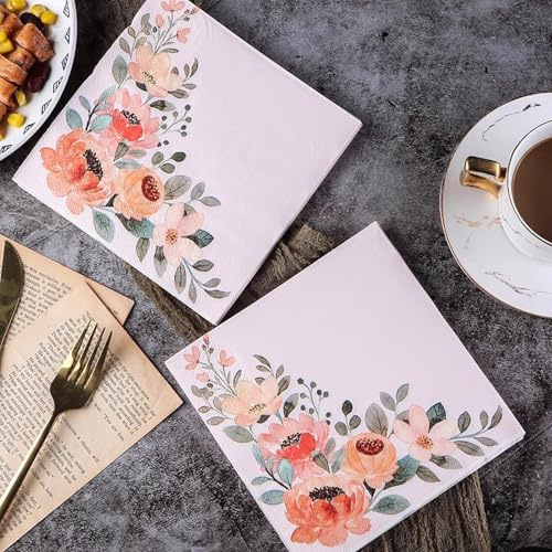Pappersservetter, apelsinblommor, cocktailservetter, festdekorationer, absorberande och praktiska - engångsartiklar för bröllop, födelsedag, aptitretare, jul, efterrätt 5 paket (33 x 33 cm)