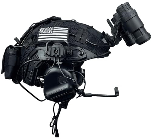 LZAQHMT Set Casco Tattico Softair Con Visore Notturno Cuffie Per Comunicazione, Fodera Rimovibile, Borsa Per Contrappeso Giochi Ruolo, Paintball, Tiro A Segno, Film E Oggetti Scena