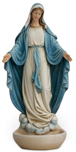 BC Catholic Our Lady of Grace Holy Water Font, 9 H Blessed Mother Virgin Mary Statue, Keepsake Rosary Holder, Religious Gift for Catholic Family, Renaissance Sculpture Hand Painted by Buildclassic
