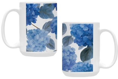 qenuh Elegant Hydrangea Flower Art Ceramic Mugs Coffee Cup Smooth Glaze Finish 15 oz Classic Tea Cup for Hot Drinks, Office/Home Use