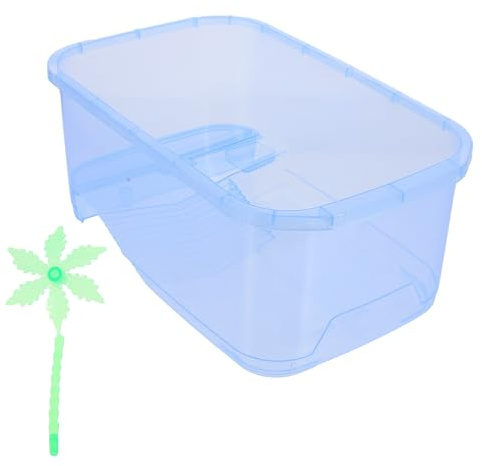 YARNOW Tanque Pequeño para Tortugas Azul, Caja de Alimentación de Plástico para Reptiles, Zona de Cría y Descanso, Accesorio para Suministro de Reptiles en Casa