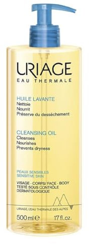 Aceite Limpiador Uriage con Glicerina 25% - 2 en 1: Limpia e hidrata suavemente - Aceite de ducha espumoso para toda la familia - Rostro y cuerpo - Sin jabón, Ph fisiológico, Piel sensible - Sin jabón