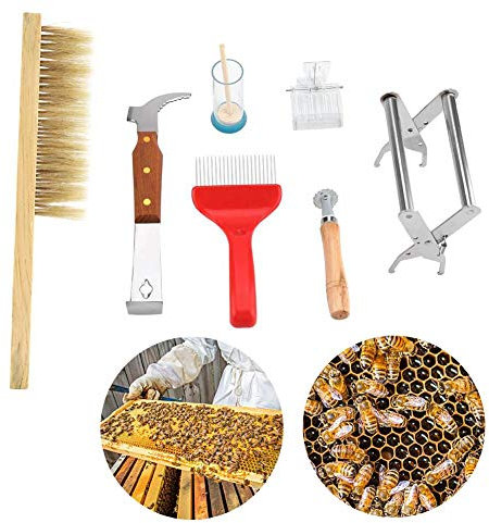 Cafopgrill Set di Attrezzi per Apicoltura Kit Spazzola per api Forcella per uncapiedi Attrezzi per apicoltori 7Pcs