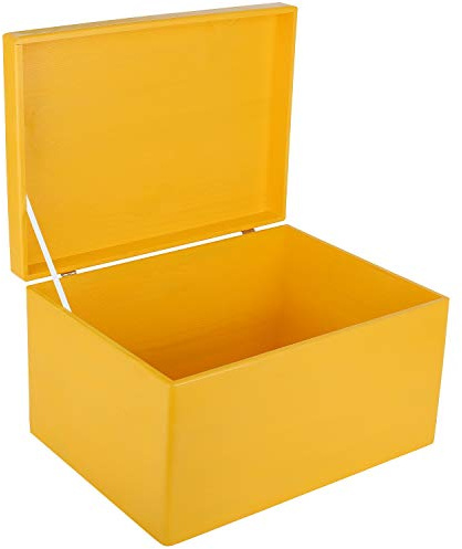 Creative Deco XXL Gelb Große Holzkiste mit Deckel | 40x30x24 cm | Holztruhe | (+/-1cm) Erinnerungsbox Baby Holzbox mit Deckel Ostern Kasten | Für Dokumente, Werkzeuge | ROH, UNGESCHLIFFEN