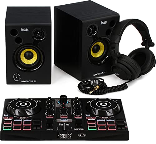 Hercules DJ Learning Kit w/ Inpulse 200 DJ Controller, 15 Watt Monitor Speakers and Sound-Isolating Headphones –2 Decks