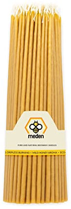 Kirchenkerzen aus reinem Bienenwachs, konisch, handgefertigt, orthodoxe Kirchenkerze für Gebet, Rituale, Weihnachten – kein Ruß, tropffrei, hoch, biegbar, Höhe 27 cm, 25 Stück