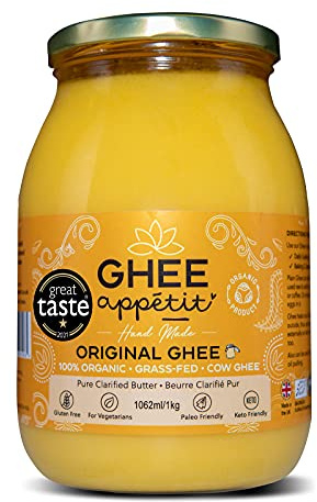 Ghee Appétit Organic Ghee 1062 ml/1 kg I Certified Organic I Free Range Grass Fed Ghee I Ghee Butter I Vegetarian I Ayurveda Ghee Recipe I Pure Clarified Butter I Artisan Ghee