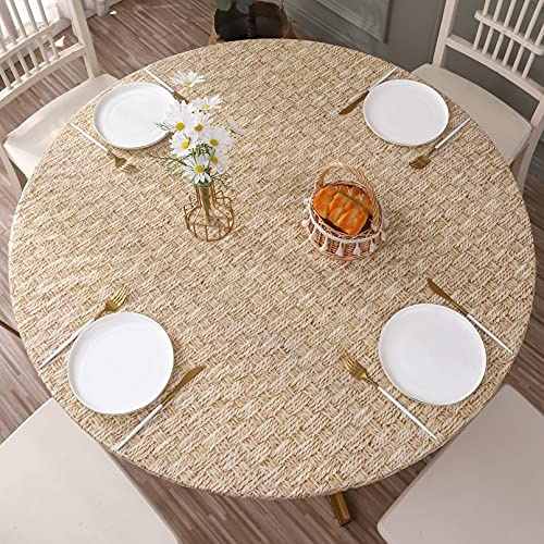Walrus Round Vinyl Fitted Tablecloth with Flannel Backing Elastic Edge Design Table Cover Waterproof Oil-Proof PVC Table Cloth Stain-Resistant Best for 45-56 Round