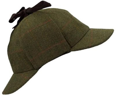 WALKER AND HAWKES Unisex Deerstalker-Mütze aus Tweed - Sherlock-Stil - Dunkles Salbeigrün - L (59cm)