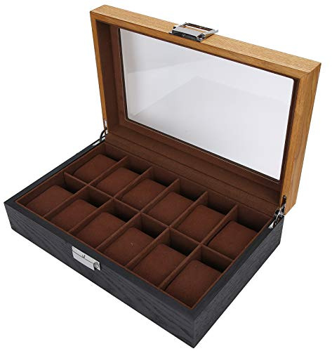 Zweifarbige Uhrenbox Holz, 12 Slot Uhrenvitrine, moderner Uhrenorganisator, klassische Uhrensammlung Aufbewahrungsbox, für Freunde
