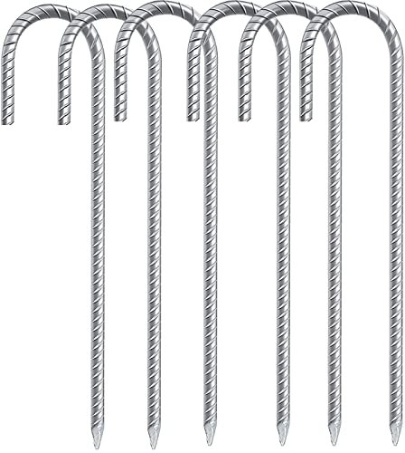 Steel Ground Stakes Heavy Duty Galvanized Steel J Hooks Anchors, trampoline pegs Garden Stake Pegs for marquees, Trampolines, Bouncy, Camping, and Garden Fence Stakes (6pack)