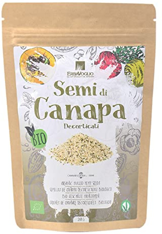 Erbavoglio Semi Decorticati di Canapa Bio - 200 g - Alimento biologico - Fonte di proteine, fibre e acidi grassi essenziali, ideali per arricchire insalate, smoothie e piatti salutari.