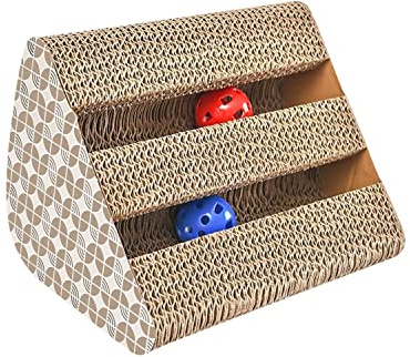 Intirilife Katzenkratzbrett Katzenspielzeug aus brauner Wellpappe mit 27.5 x 23.5 x 17.5 cm Größe - Kratzpappe zur spielerischen Beschäftigung Ihrer Katze