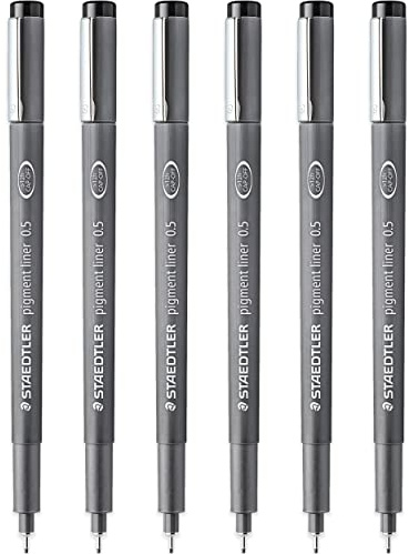 STAEDTLER 308 05-9 Pigmentliner-Fineliner, 0,5 mm Spitze, schwarze Tinte, 6 Stück