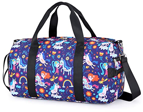 Dance Bag Girls Gymnastics Duffle Bag with Shoe Compartments, Unicorn Overnight Travel Sports Ballet Bag for Teens Weekender Sleepover Carry On (Green)