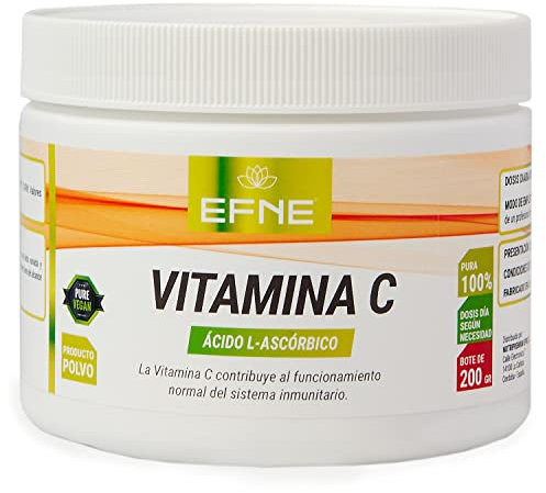 EFNE | Vitamina C Acido L-Ascórbico en polvo | Vegano | Vitamina C en polvo pura, sin aditivos ni ingredientes añadidos | 200 Gramos | 1000mg por porción