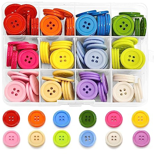 180 Stück Bunte Groß Knöpfe mit Aufbewahrungsbox | 20mm 12 Farben Harz Rund Knöpfe für DIY Basteln Nähen Scrapbooking und Dekorieren (4 Loch)