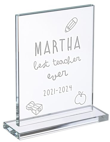 Wanapix | Personalisierte Trophäe mit Name und Text | Graviertem Glas (Grauskala) | Personalisierte Trophäe | Inklusive Aufbewahrungsbox | Auszeichnung | 12x19 cm | Lehrer