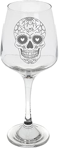 Sugar Skull Design Wine Glass - Birthday Gifts for Her & Him - Engraved Tall Wine Glass