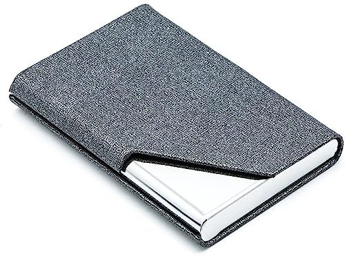 Ritte Visitenkartenetui, PU-Leder und Edelstahl Visitenkartenhalter mit Magnetverschluss für Damen und Herren, Unterwegs und Business (Grau)
