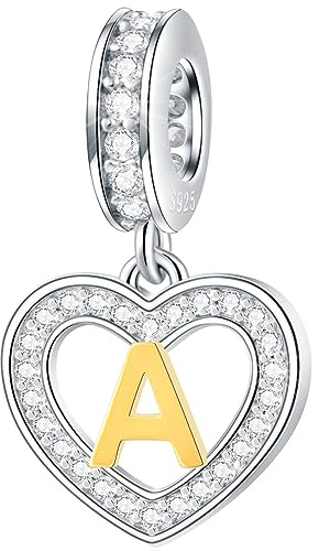Buchstabe A Charms Initial Halskette Anhänger, 18K Vergoldet Letra a, 925 Sterling Silber Herz Alphabet Dangle CZ Perlen, passen Pandora Jahrestag Armband, Geschenke für Nana/A Name/Tante