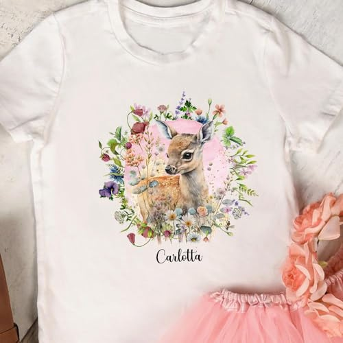 Bügelbilder Reh Blumenkranz in A5 A4 Bogen Wunschname Name Applikation Kissen Shirt Bügelbild Bügelmotiv Patch auch dunkle Textilien bb268 - ausgewählte Größe: *A5*