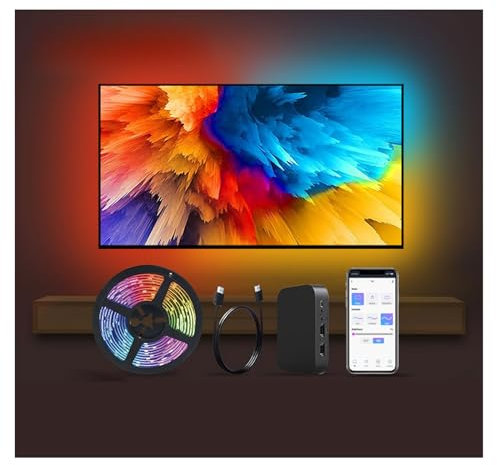 Hintergrundbeleuchtung LED Smart TV, 3,8 m, TV-Lichter synchronisiert mit Fernseher, für 55-60 Zoll, Steuerung per App und intelligente Farbauswahl durch Segment