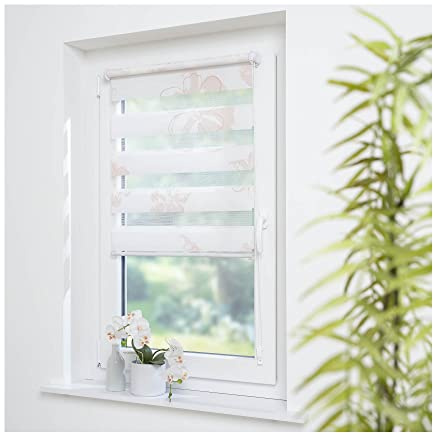 ourdeco® Doppel-Rollo, Duo Rollo Klemmfix/Druckmotiv Blume/lichtdurchlässig, Blickdicht/Klemmen, Montage ohne zu Bohren, Smartfix, Klemmfix, Easy-to-fix (75 x 150)