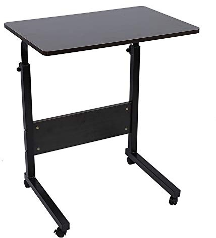 Escritorio con Soporte para Computadora Portátil de Altura Ajustable con Rodillo, Soporte de Acero Al Carbono Duradero, Mesa de Lectura Lateral de Cama 45 X 40 Cm (Nogal Negro)