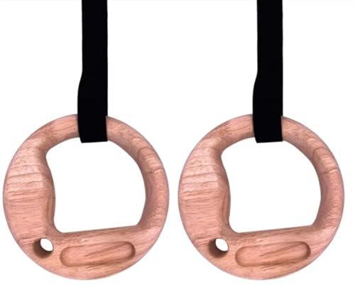 AOEGBY Gymnastikring Hölzerne Gymnastikringe mit verstellbaren Schnallenriemen, tragbar, for Aufhängen, Klettern, Griffbrett, Heim-Fitnessstudio, Kletterbretter Turnringe