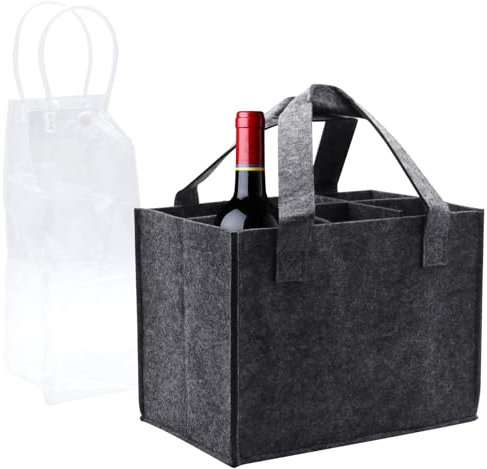 FANWINKJ flaschentasche Filz 6 Fächern, 24 * 16 * 18cm, fasst 0,5L Wasserflaschen, Faltbarer Flaschenträger mit abnehmbaren Trennwänden, für Reisen, Camping, Picknicks und Partys