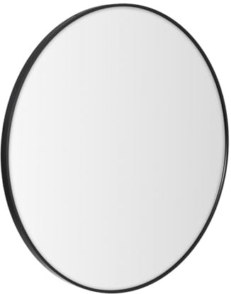 LOLAhome Espejo de Pared Redondo con Marco de Aluminio Negro de 80 cm | Espejo de estilo moderno y sencillo para decoración, recibidor, baño, dormitorio y vestidor. Incluye anilla para colgar