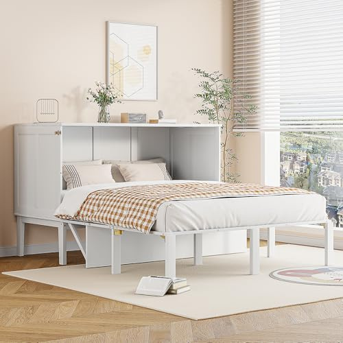 Lexiou Schrankbett 140x200 cm, Wandbett mit Lattenrost, Wandklappbett, vertikales Schrankbett mit Lattenrost, Jugendbett (weiß)