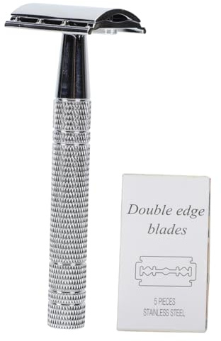 Doppelklingenrasierer aus Aluminium und Zinklegierung Silber | Vintage Rasierer für Herren, Geeignet für Reisen und Barbershops, Komfortabler Griff