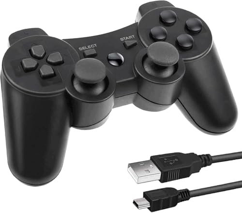 Lunriwis Controller für PS-3, PS3 Wireless Bluetooth Controller, mit 6-Achsen Dual Vibration Joystick mit Ladekabel, Wiederaufladbare Fernbedienung Joystick