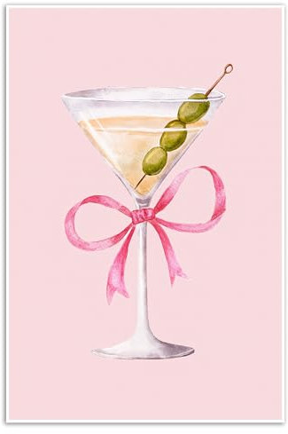 XWNLTEPK Pink Martini Glass Coquette Home Decor Poster Couquette Room Decor Bar Cart Art 80s 90s Y2K Wall Art Modern Home Decor Canvas Wall Art Poster